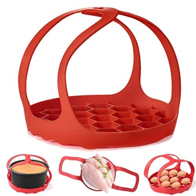 Pressure Cooker Sling，Silicone Bakeware Sling for 6 Qt/8 Qt Instant Pot, Ninja Foodi and Multi-Function Cooker Anti-scalding Bakeware Lifter Steamer Rack，BPA-Free Silicone Egg Steamer Rack(Red)