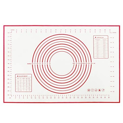 Silicone Pastry Baking Mat Non Stick with Measurement Fondant Mat, Extra Large Counter Mat, Dough Rolling Mat, Oven Liner, Pie Crust Mat 16”x 24” (Red)